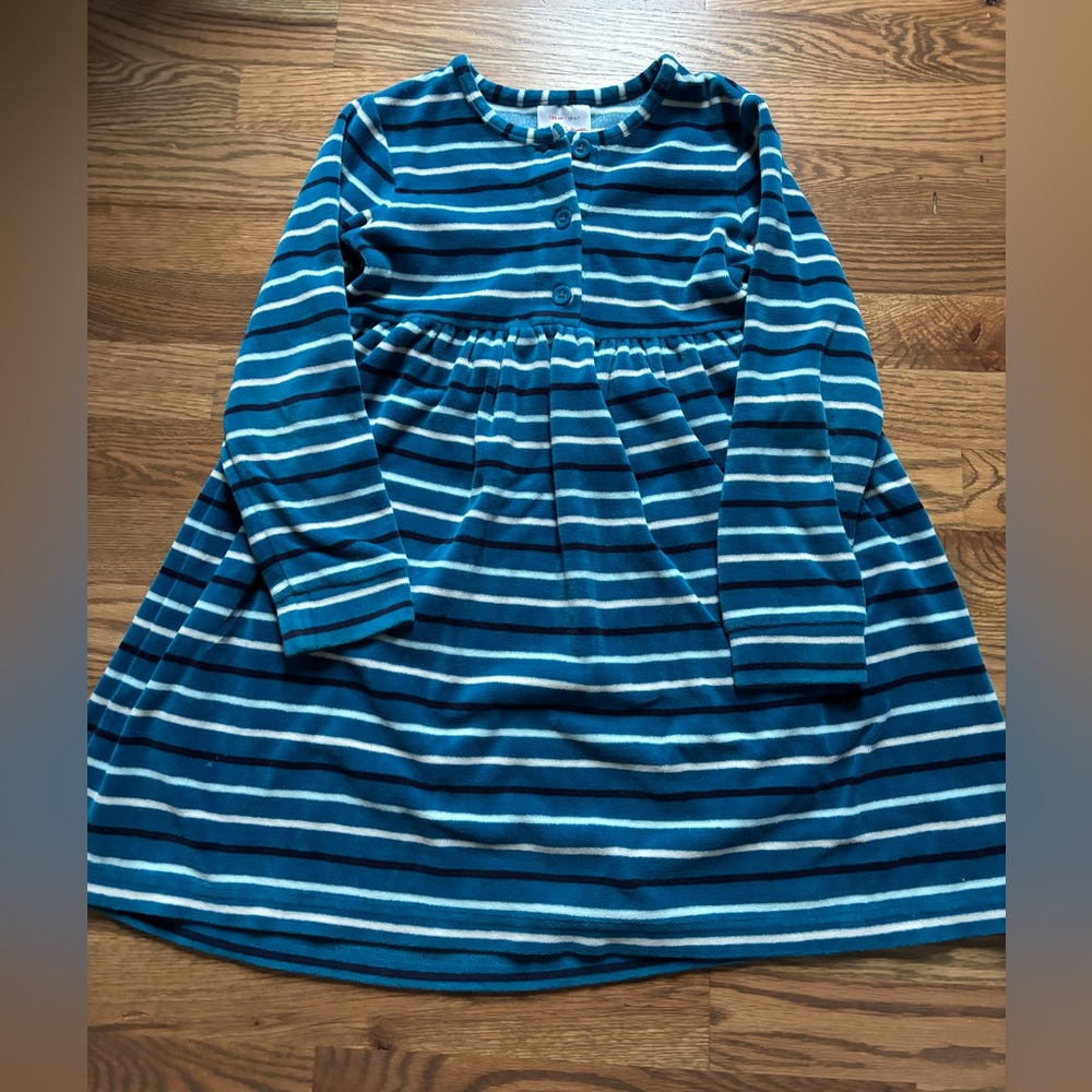Hanna Andersson Blue Striped Velour Play Dress, Size 6-7 girls